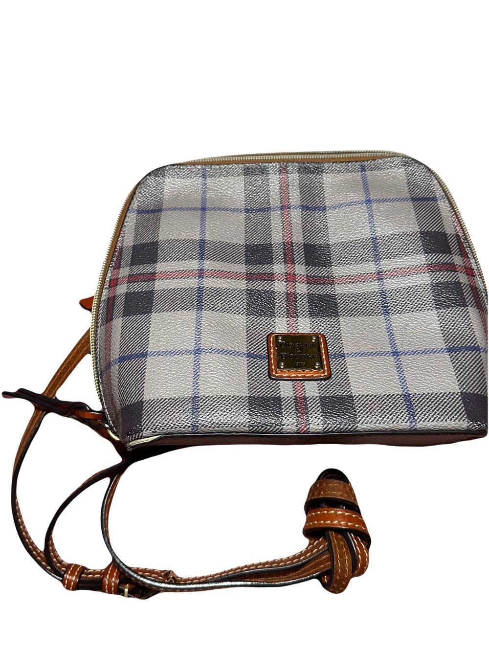 Dooney & Bourke Cream Plaid Crossbody with Tan Leather Trim